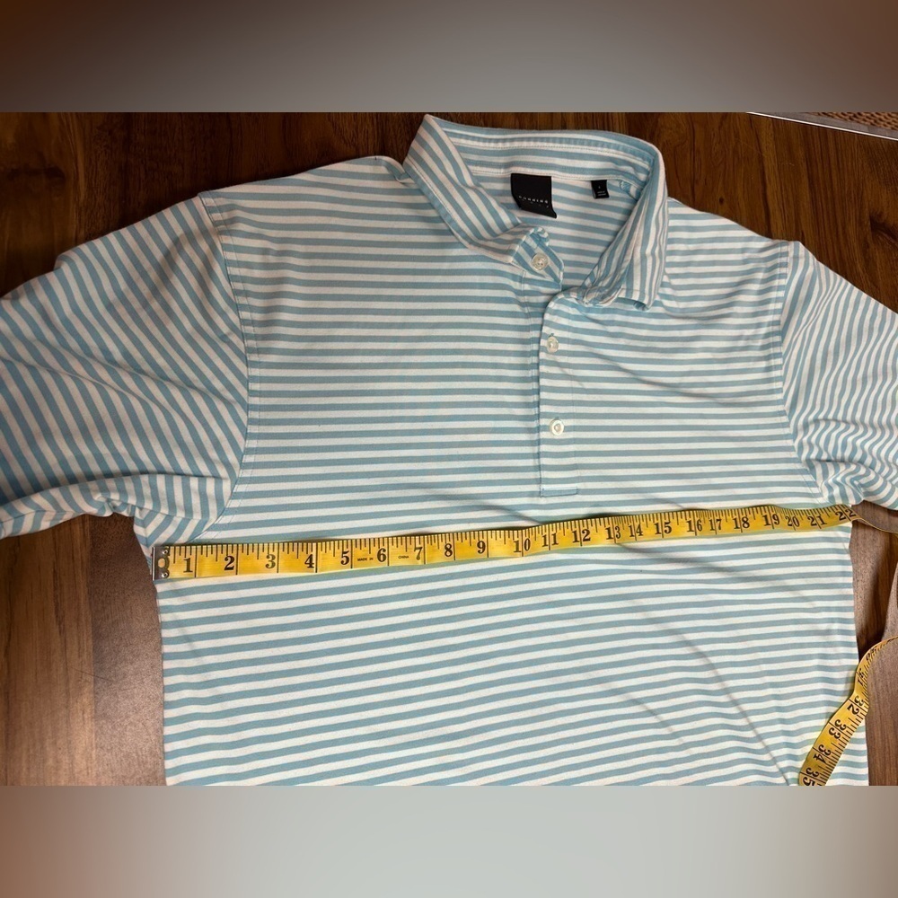 Dunning Golf Men’s Size Large Polo Short Sleeve Medium Blue & White Thin Stripe - Picture 5 of 9